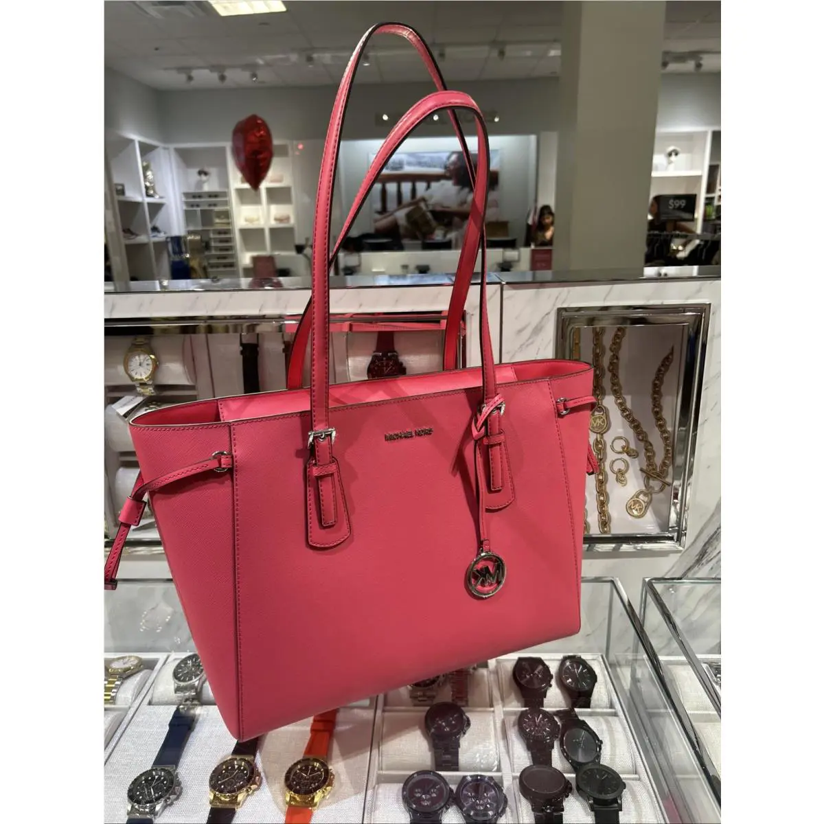 Michael Kors Lady Voyager Large Leather Tote Bag Handbag Purse Laptop Hibiscus