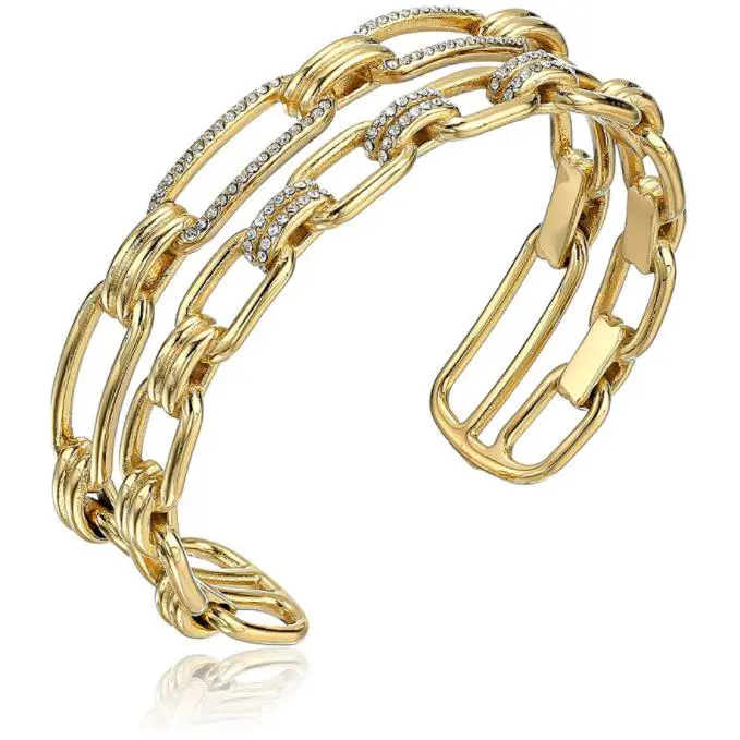 Michael Kors Iconic Links Yellow Gold Cuff Bracelet Crystals MKJ6957710 + MK Box
