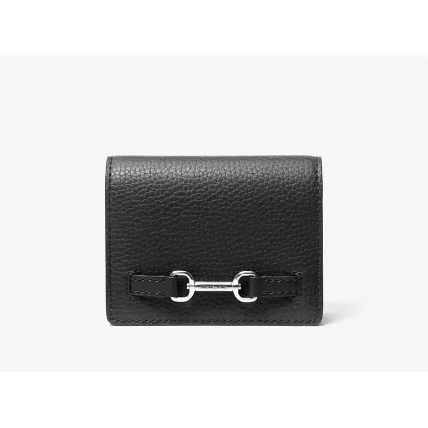 Michael Kors Carson Small Flap Pebbled Leather Card Wallet Black