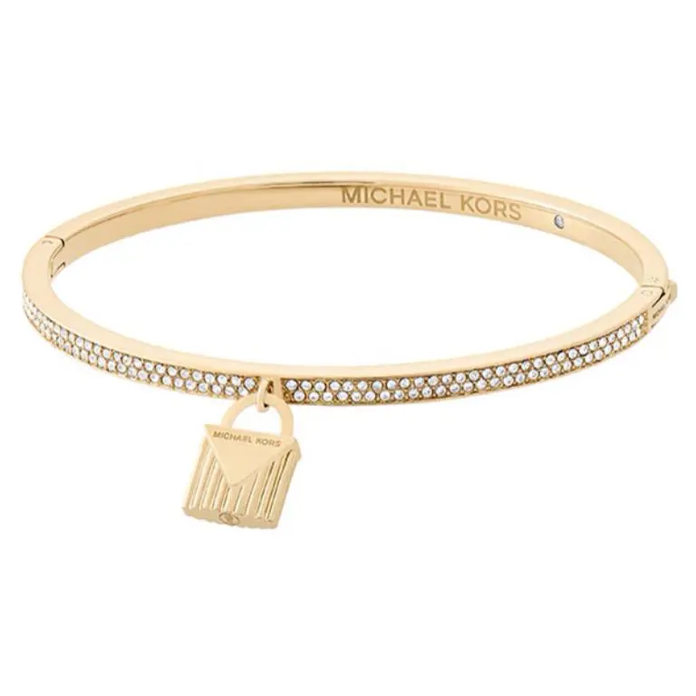 Michael Kors Yellow Gold Bangle Bracelet Padlock Crystals MKJ6993710 + Gift Box