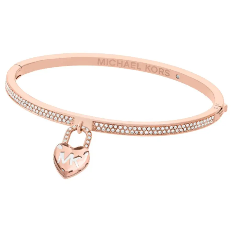 Michael Kors Logo Love Heart Rose Gold Bangle Bracelet Crystals MKJ7019791 + Box
