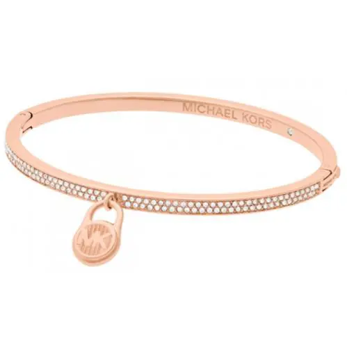 Michael Kors Rose Gold Bangle Bracelet Padlock Crystals Pave MKJ6990791+ MK Box