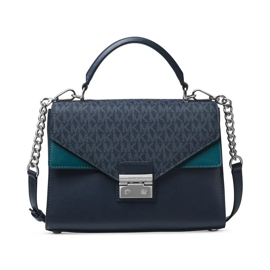 Michael Kors Sloan Medium Double Flap Satchel Color Navy Blue