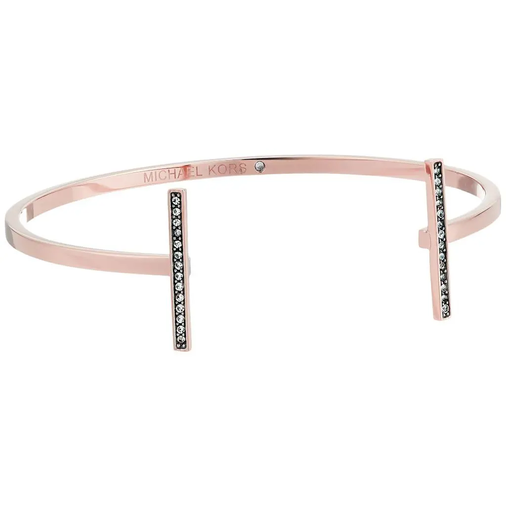 Michael Kors MK Motifs Bar Rose Gold Cuff Bracelet MKJ3759791 Crystals + MK Box