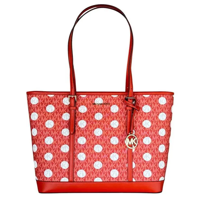 Michael Kors Jet Set Travel Large TZ Shoulder Tote Bag Dots Red Clay