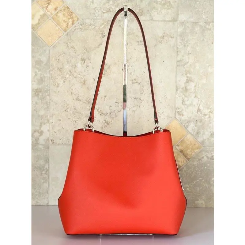 Michael Kors Pratt Medium Bucket Shoulder Tote Bag Red Clay