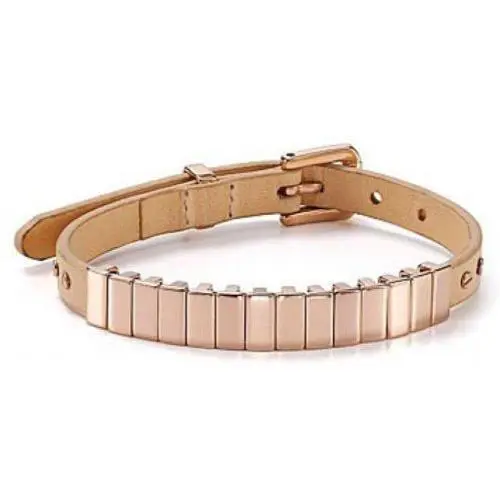 Michael Kors Women`s Leather Stainless Steel IP Pink Gold Beige Bracelet MKJ2405