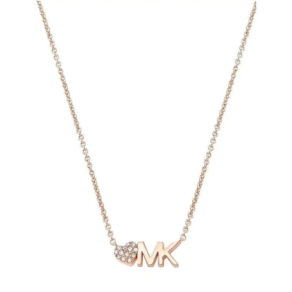 Michael Kors MK Rose Gold Pavé Crystal MK Logo Pendant Necklace MKJ7977791