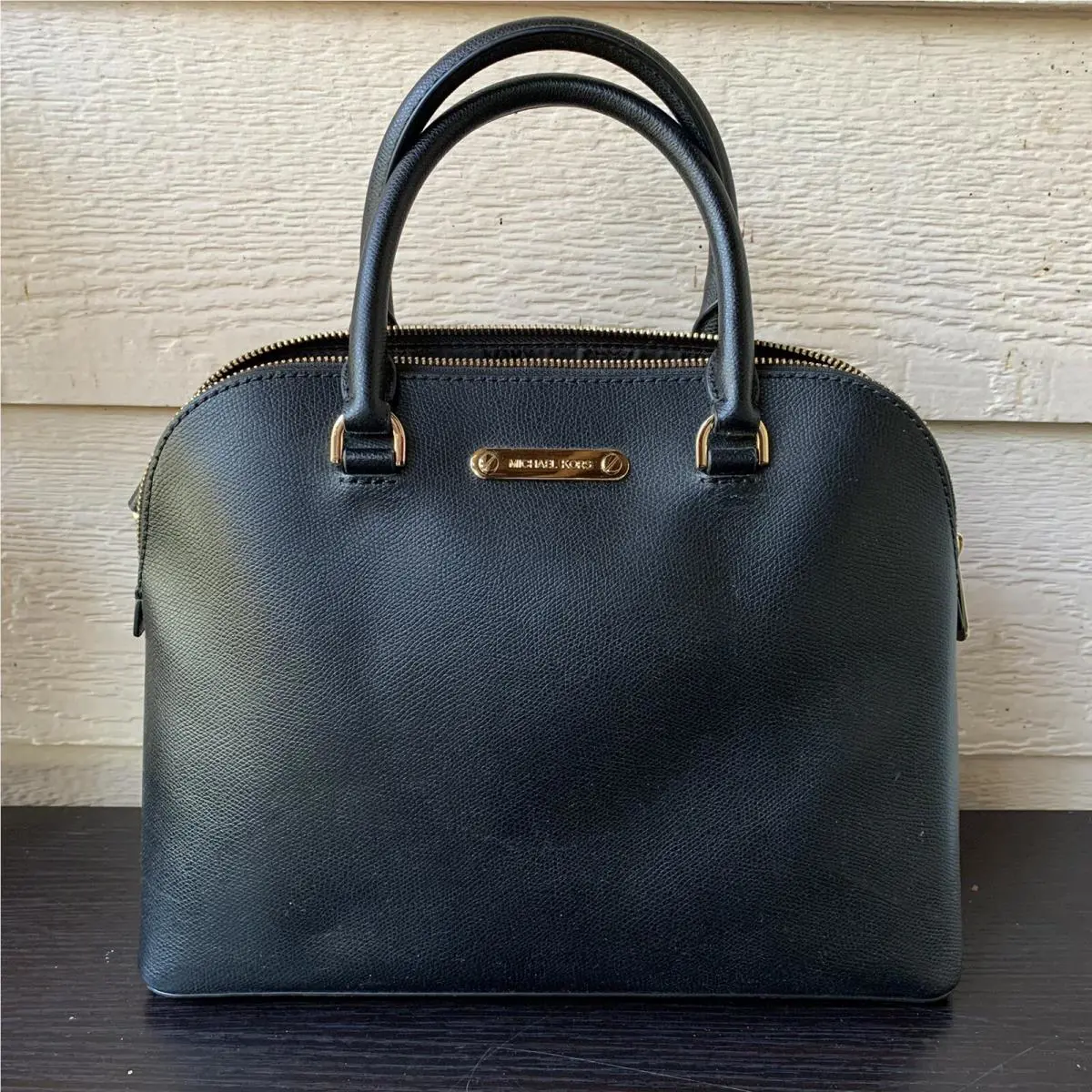 Michael Kors Dome Cindy Leather Handbag Satchel Black Shoulder Strap Business