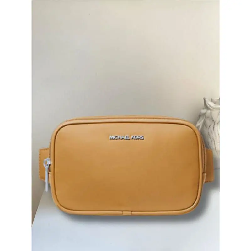 Michael Kors Khai Women Small Nylon Zip Pocket Sling Pack Belt Bag Peanut