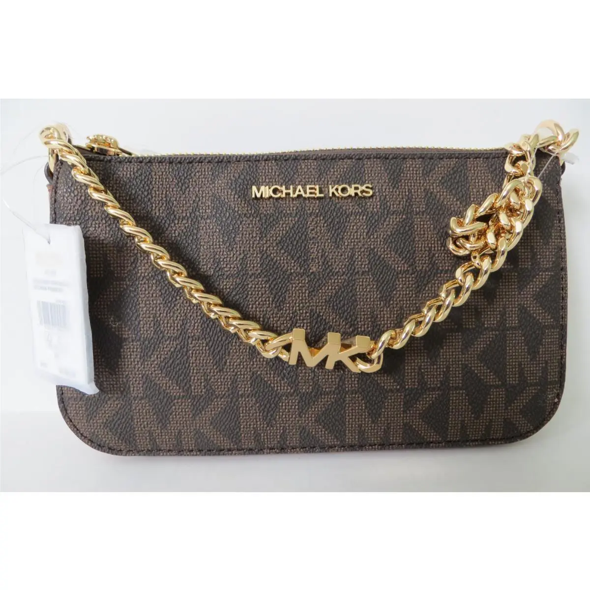 Women`s Pouchette Sm Chain Bag - Canvas Coated Brown by Michael Kors