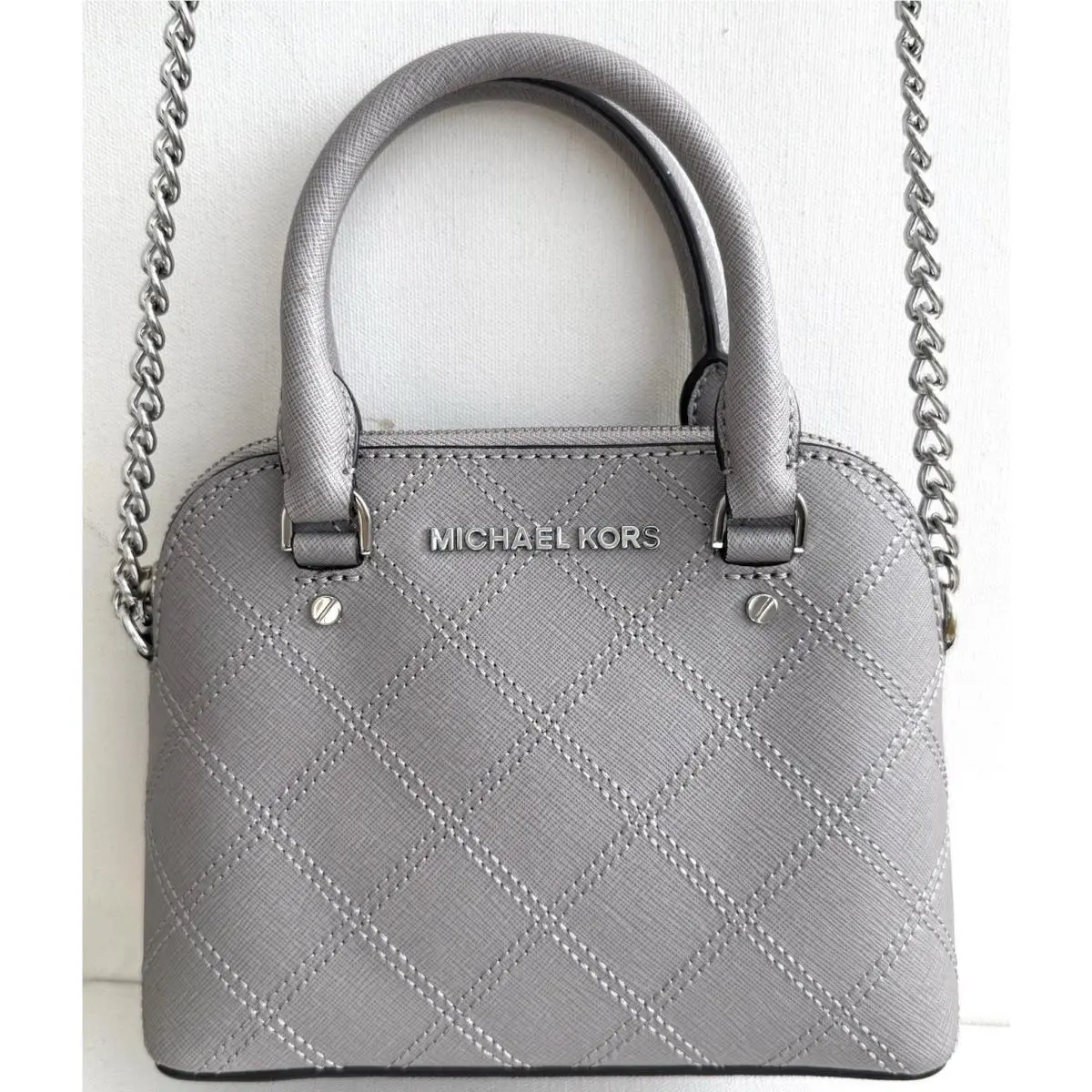 Michael Kors Cindy XS Crossbody Bag Leather Purse Pearl Grey