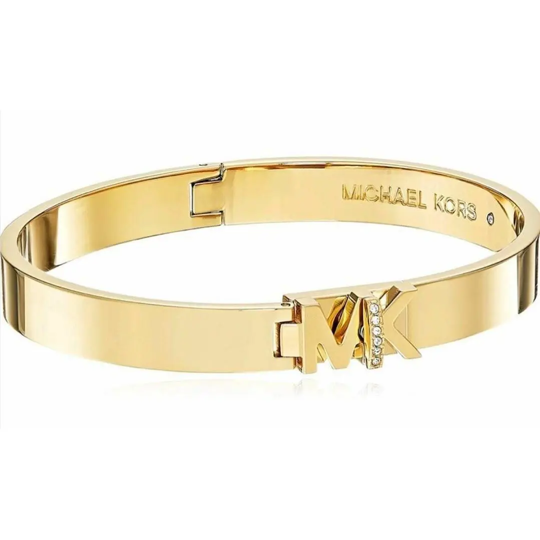 Michael Kors Haute Hardware Yellow Gold Bangle Bracelet Crystals MKJ7697710 +box