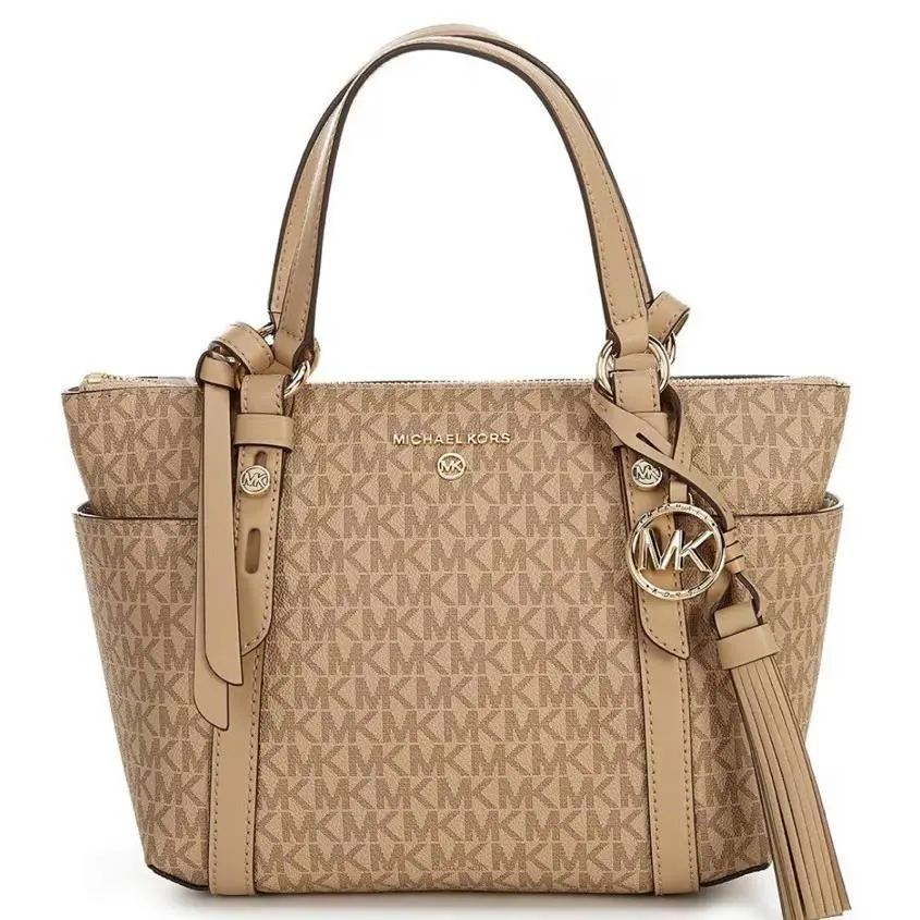 Michael Kors Sullivan Signature Logo Top Zip Small Tote Bag In Camel Color