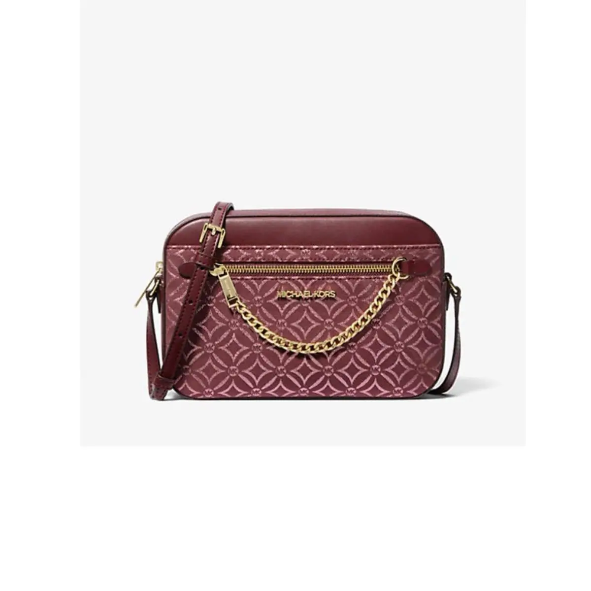 Michael Kors Jet Set Large Metallic Logo Jacquard Crossbody Bag 35F4GTTC9J-oxbl