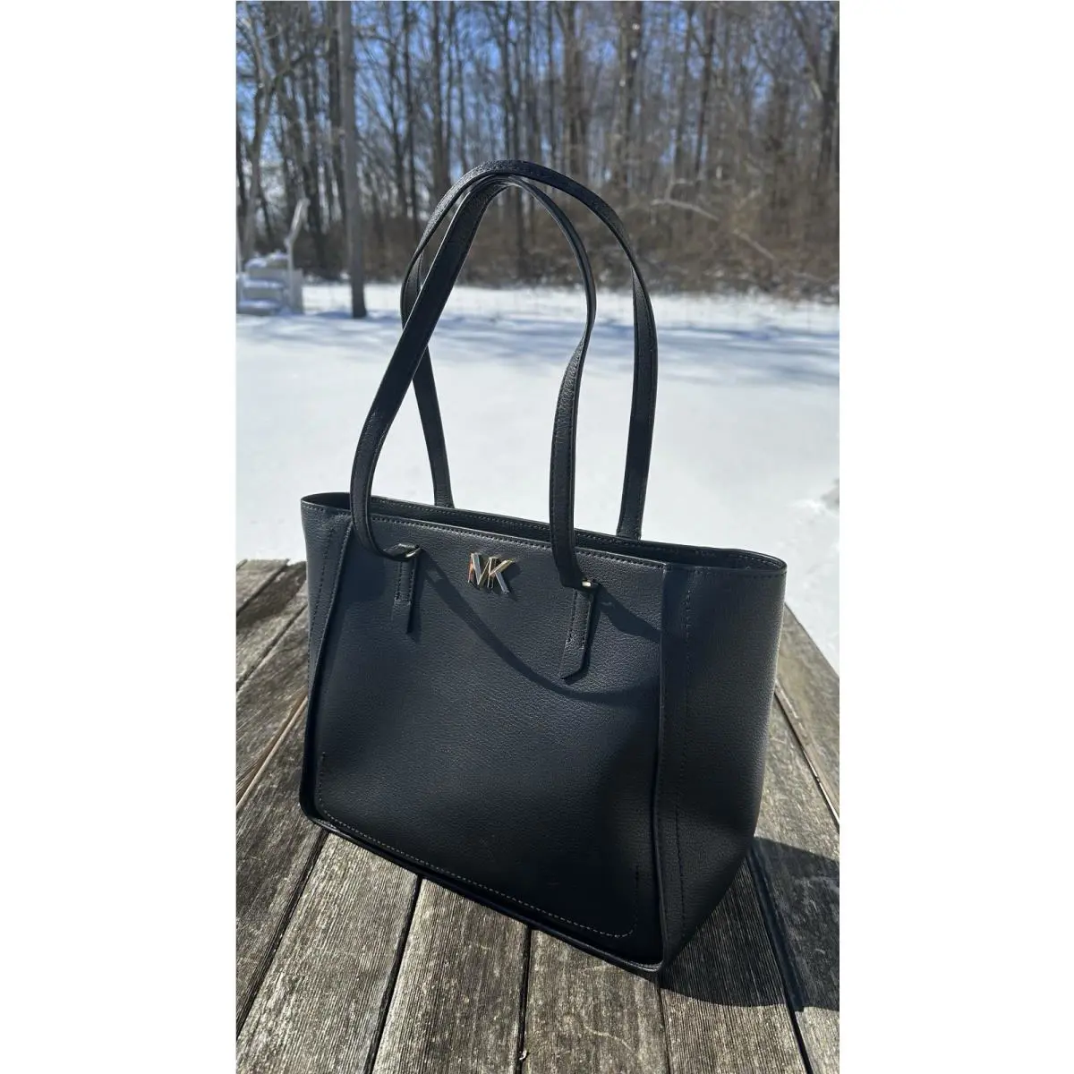 Michael Kors Sylvia Medium Tote Black Purse Handbag Leather Shoulder Bag