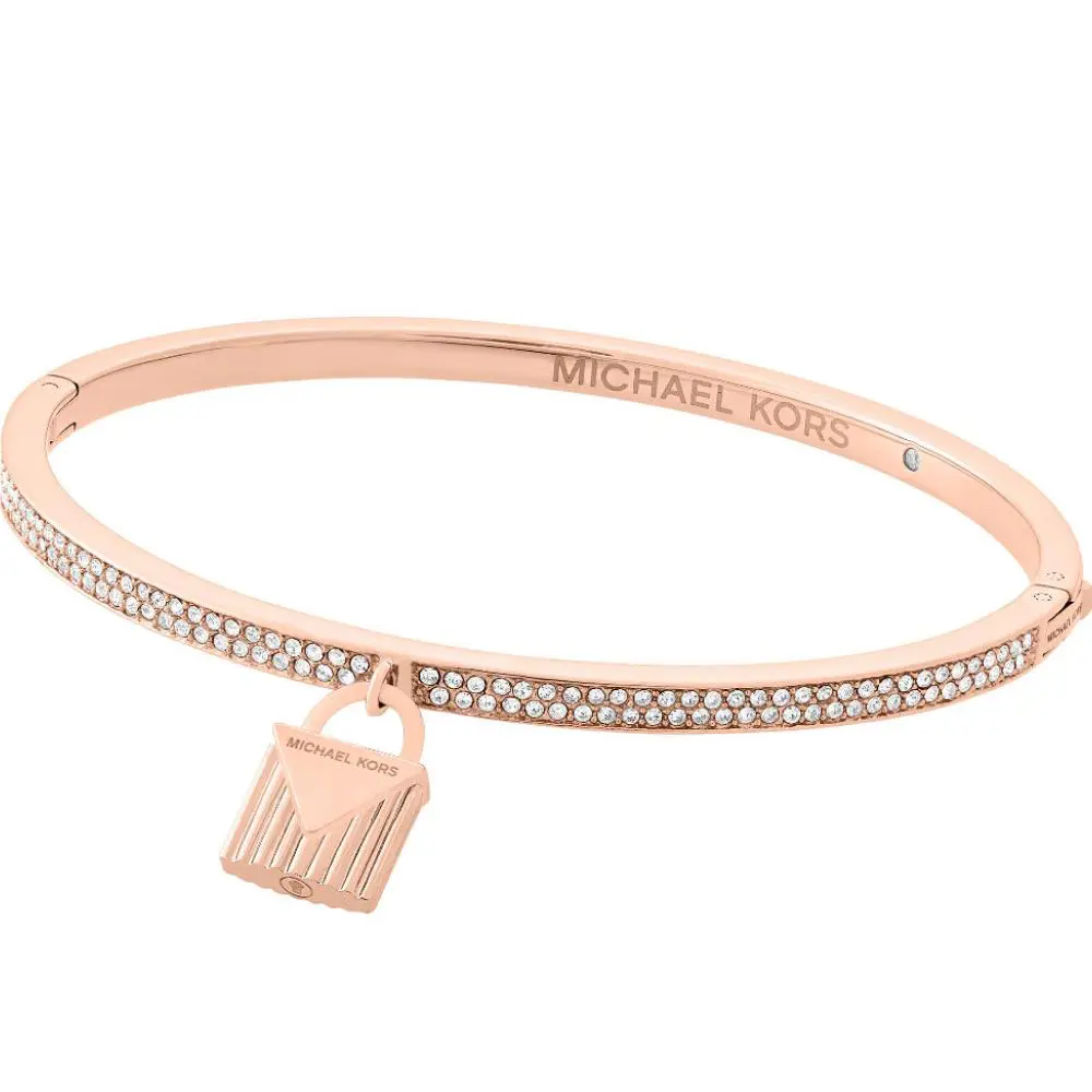 Michael Kors Color Crush Rose Gold Bangle Bracelet Padlock Crystals +mk Gift Box