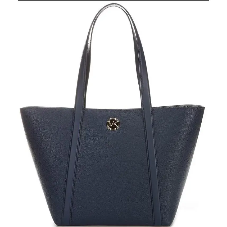 Michael Kors Hadleigh Large Leather Double Handle Tote Bag Color Blue /gold
