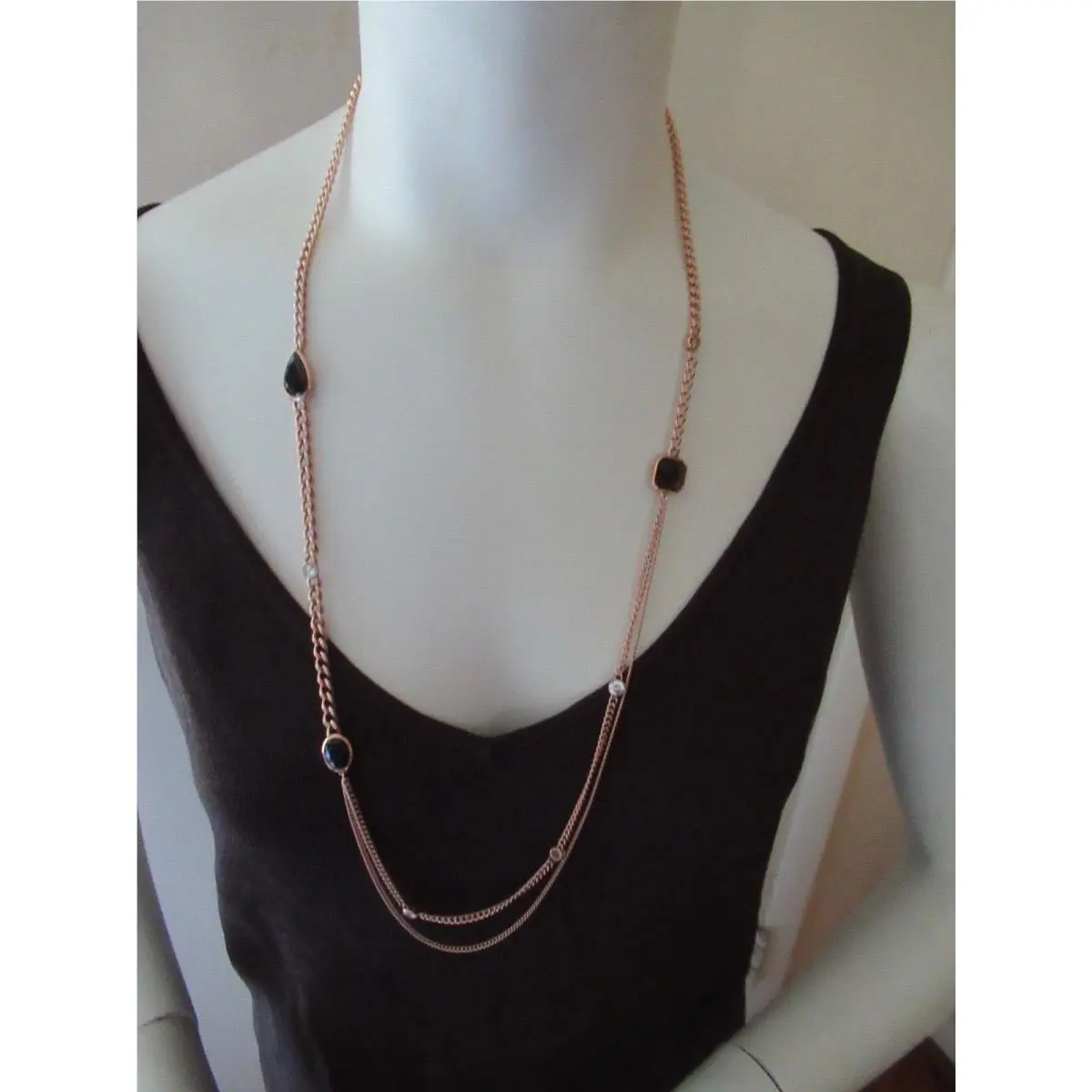 Michael Kors Urban Rush Rose Gold Tone Chain Necklace/ Stones