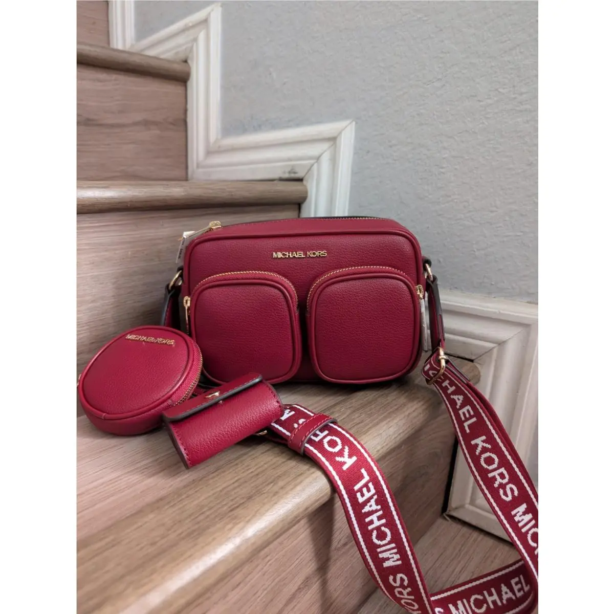Michael Kors Jet Set Medium Leather Crossbody Bag with Case For
