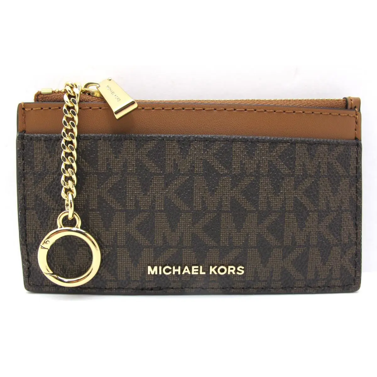 Michael Kors Jet Set Small Zip Key Card Case Coated MK Signature Brown/acorn