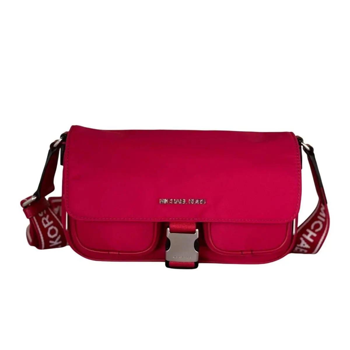Michael Kors Khai Small Double Pocket Crossbody Nylon Bag Dark Raspberry