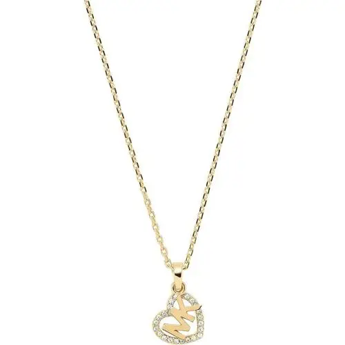 Michael Kors Gold Tone Crystal Cut Out Open Heart Shape MK Logo Necklace