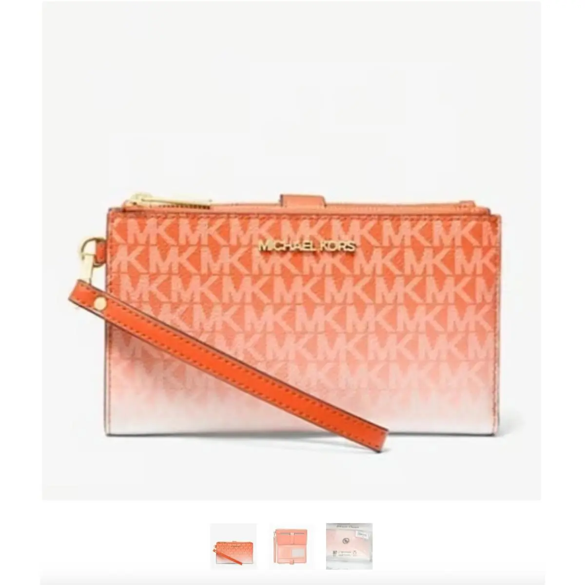 Michael Kors Wristlet Wallet Jet Set Large Ombré Logo Double Zip Purse Poppy