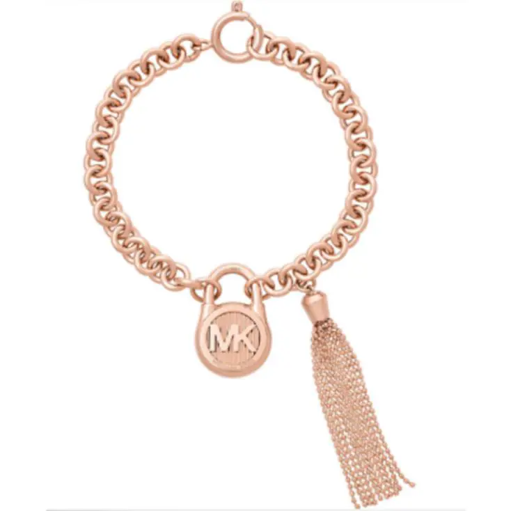 Michael Kors Hamilton Rose Gold Chain Bracelet Padlock Tassel MKJ6820791 +mk Box