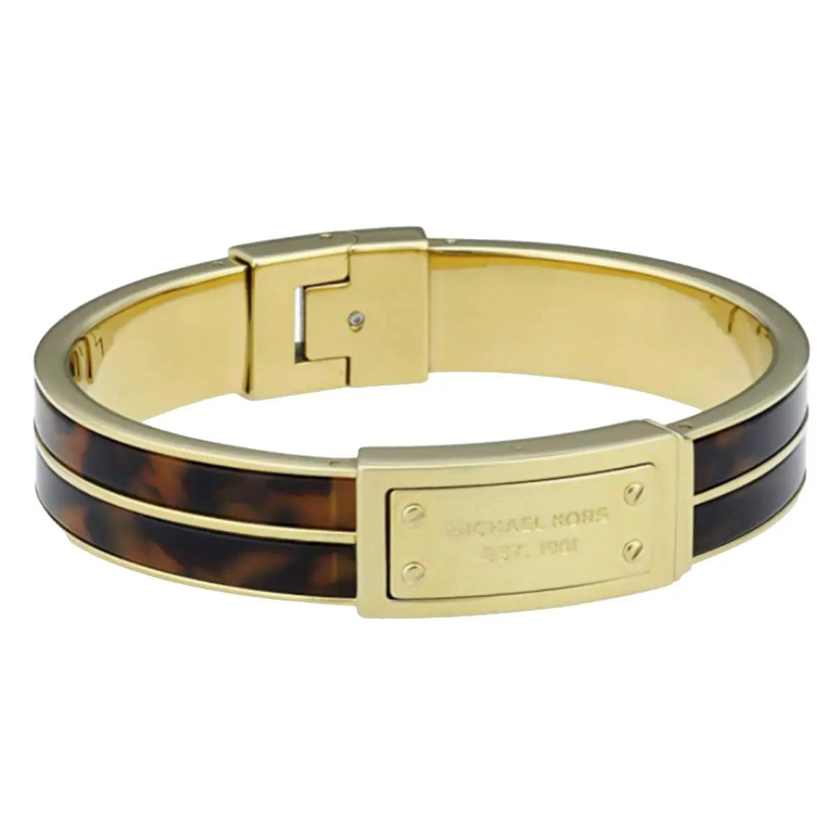 Michael Kors Logo Plaque Yellow Gold Tortoise Bangle Bracelet MKJ2247710 + Box