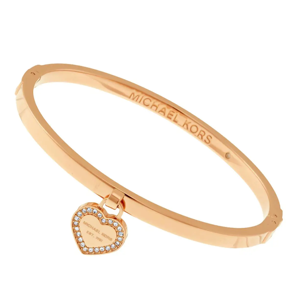 Michael Kors MK Logo Heart Rose Gold Bangle Bracelet Crystals MKJ5039791 + Box
