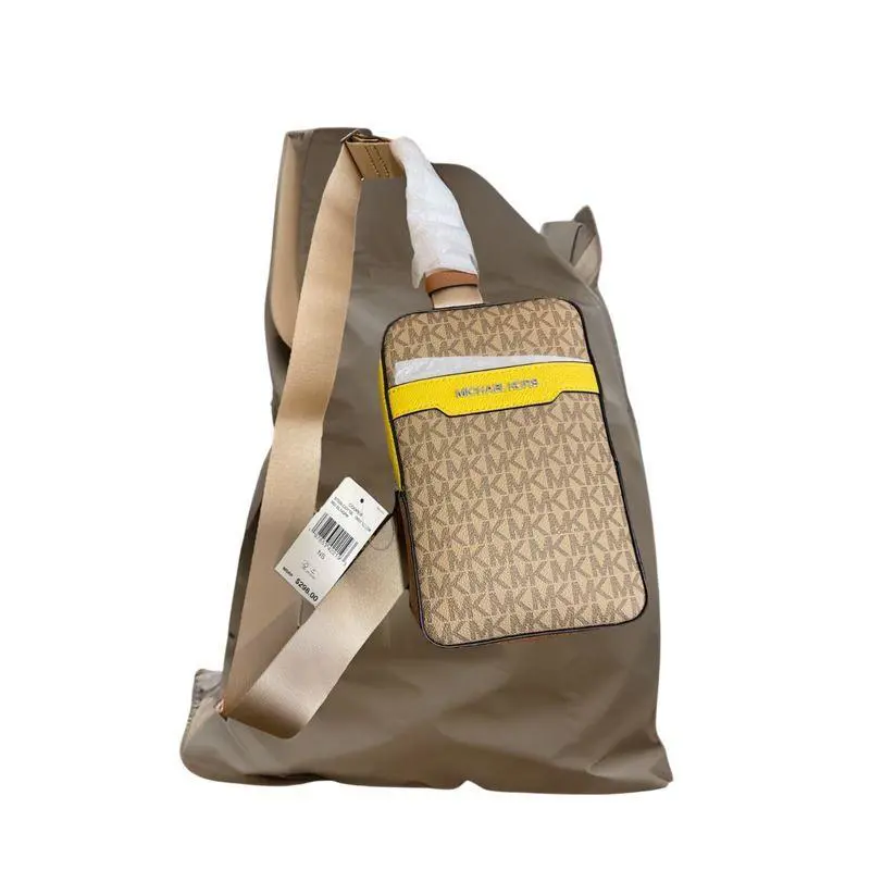 Michael Kors Daisy Yellow Men MK Logo Print Canvas Crossbody Sling Bag