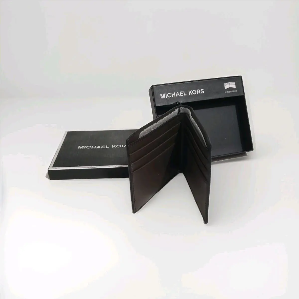 Michael Kors Men`s Wallet Jet Set Slim Billfold Logo MK Brown Black