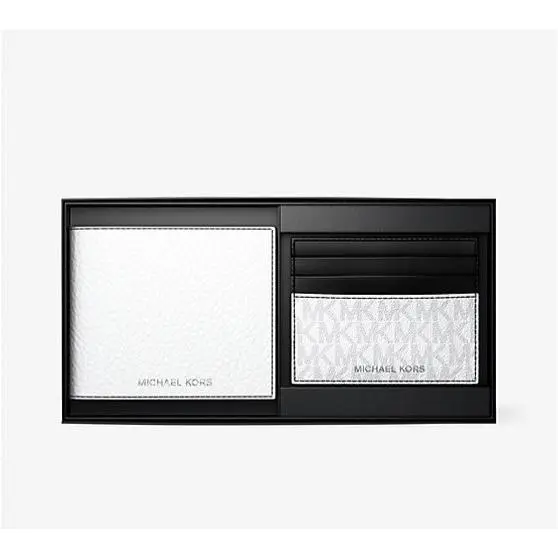 Michael Kors Men`s Pebbled Leather Billfold Wallet and Signature Logo Card Case