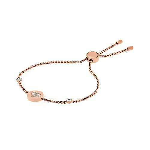 Michael Kors Rose Gold Chain Link Pave Heart Charm Slider Bracelet MKJ5045