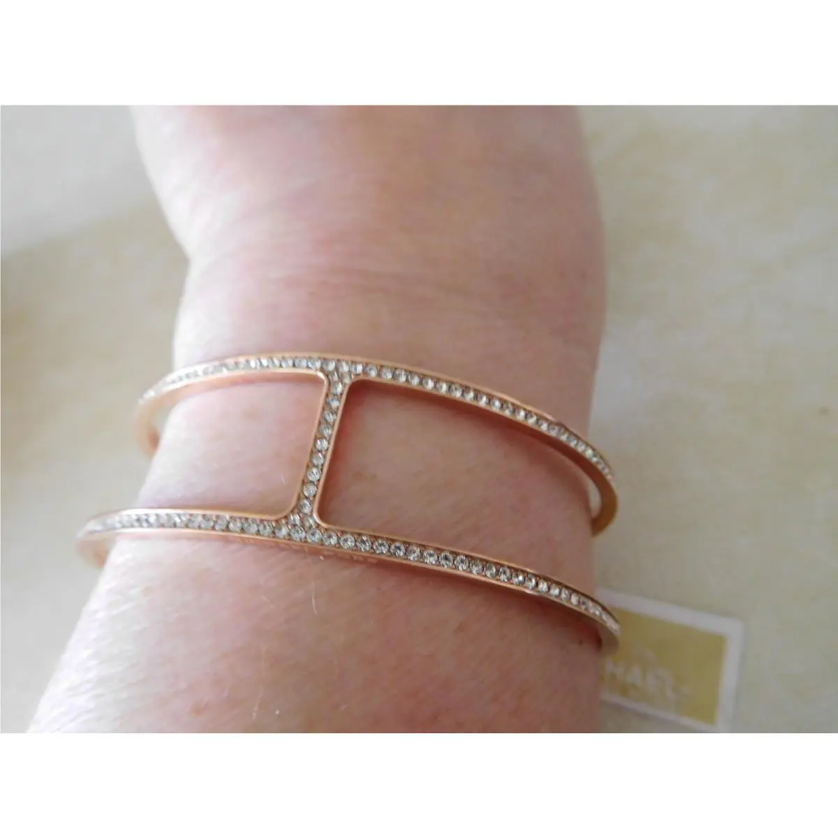Michael Kors Heritage Maritime Rose Gold Tone Cuff Bracelet/ Pave Stones