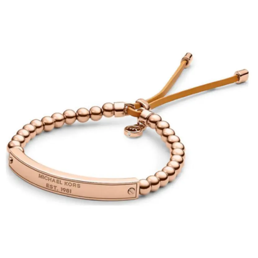 Michael Kors Rose Gold Plaque Beaded Adjustable Bracelet Slider MKJ3345791 + Box