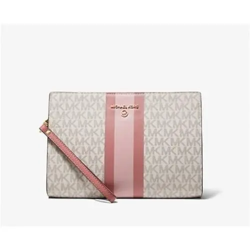 Michael Kors Wristlet Medium Logo Stripe Zip Pouch Rose Multi