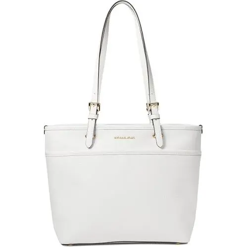 Michael Kors Winston Medium Top Zip Pocket White Leather Tote Shoulder Bag