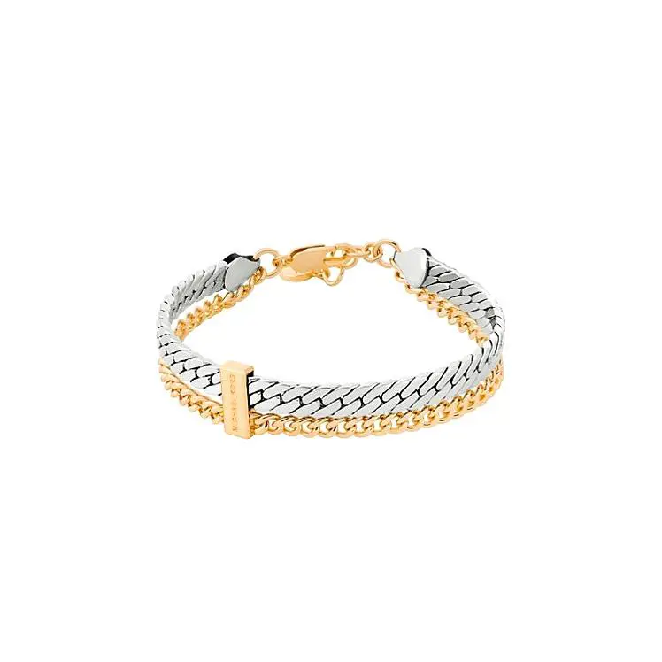 Michael Kors 2 Tone Polished Silver Gold Tone Double Layered Chain Bracelet