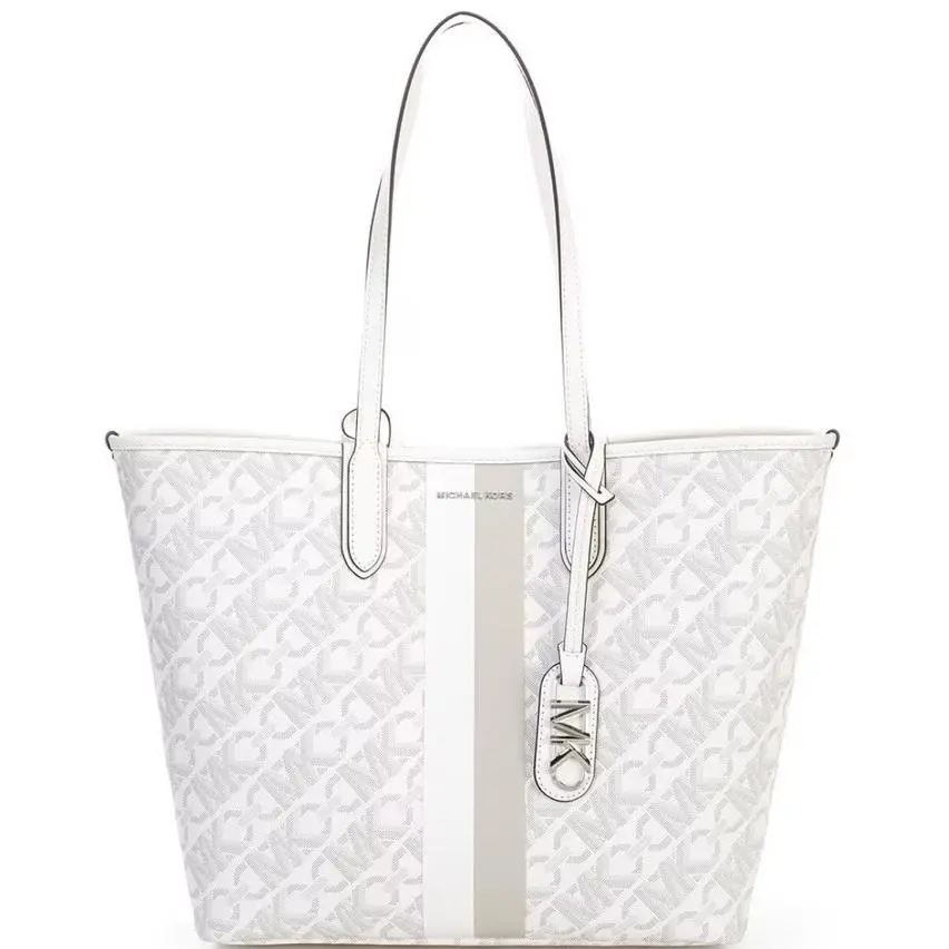 Michael Korssilver Hardware Signature Logo Eliza Large East West Open Tote Bag - Handle/Strap: White, Hardware: Silver, Exterior: White