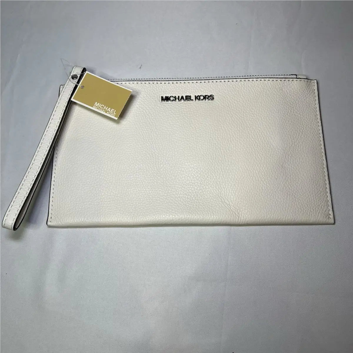 Michael Kors Jet Set Large White Zipped Leather MK Clutch Wristlet Wallet