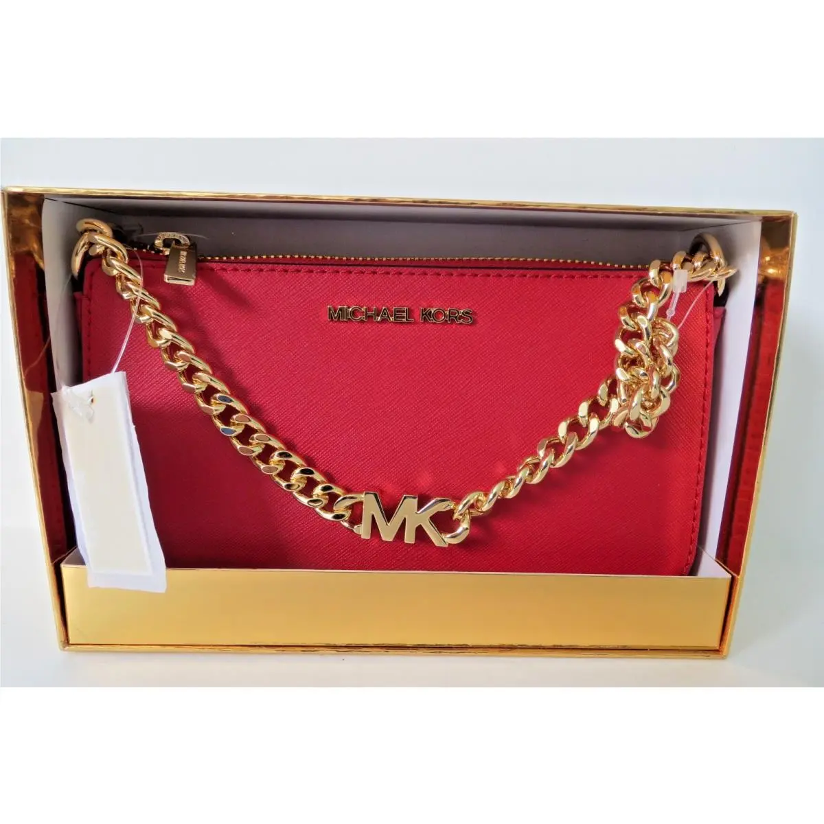 Michael Kors Pouchette Sm Chain Bag - Saffiano Leather In Gift Box