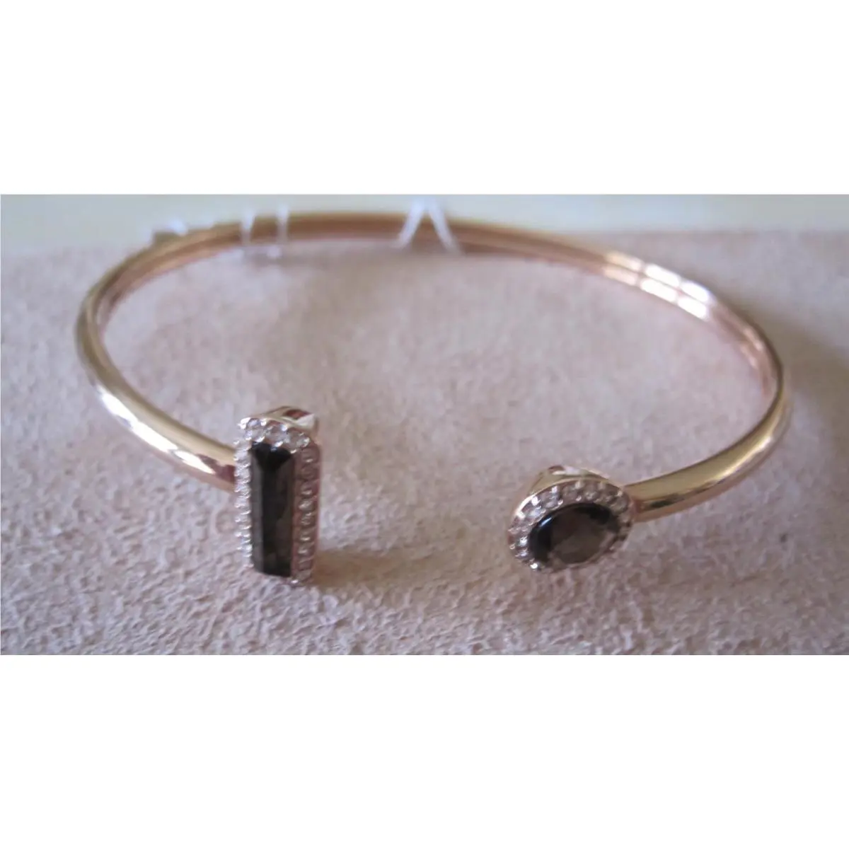 Michael Kors Urban Rush Open Cuff Rose Gold Tone Bracelet Smoky Topaz Stones