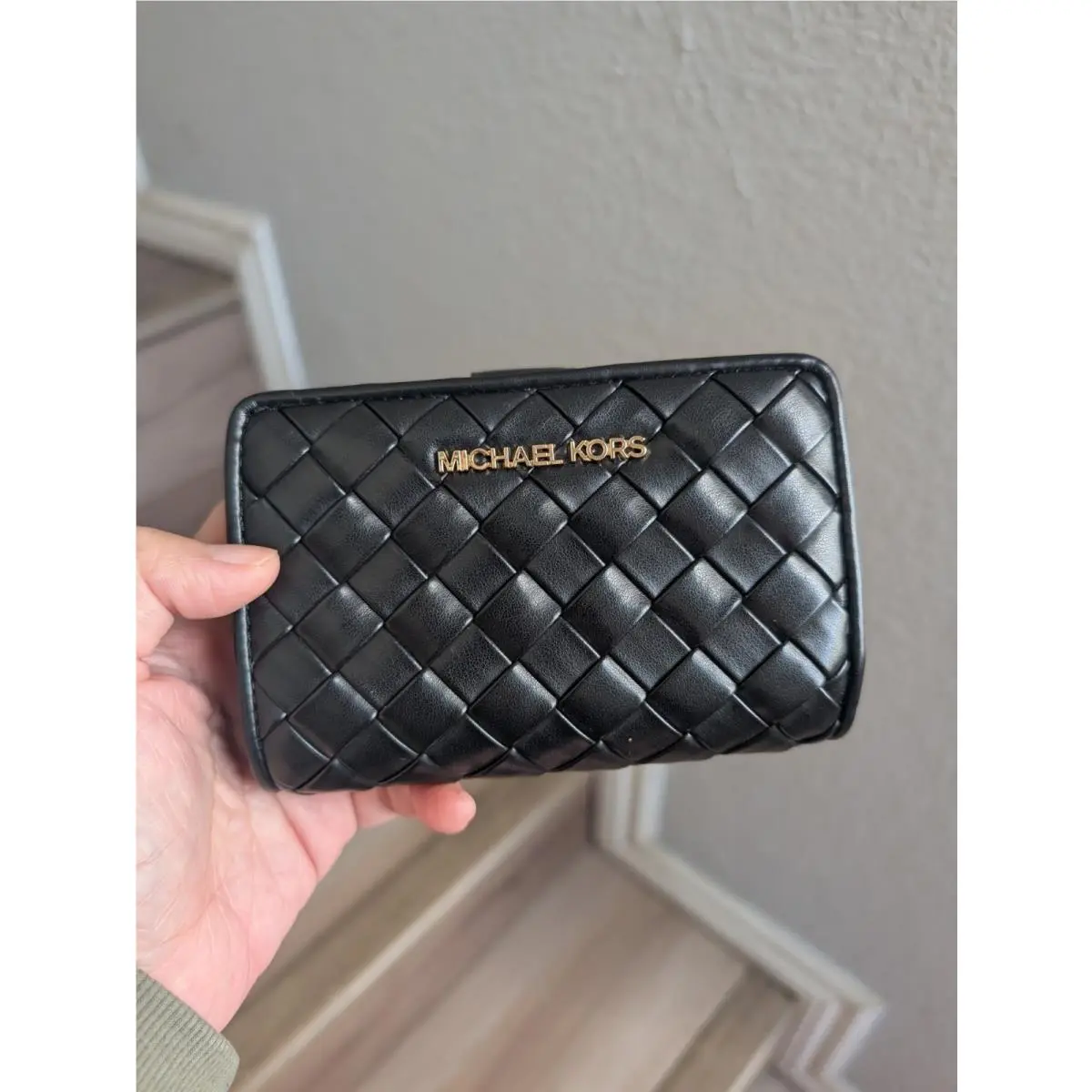 Michael Kors Jet Set Medium Woven Wallet In Black