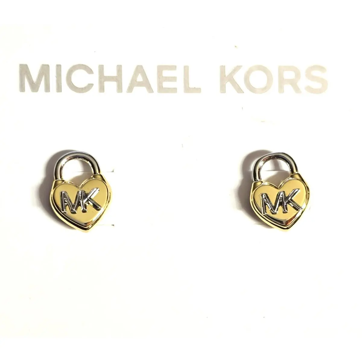 2 Tone Gold Tone Padlock Locket Heart Stud Earrings MKJ7022 by Michael Kors