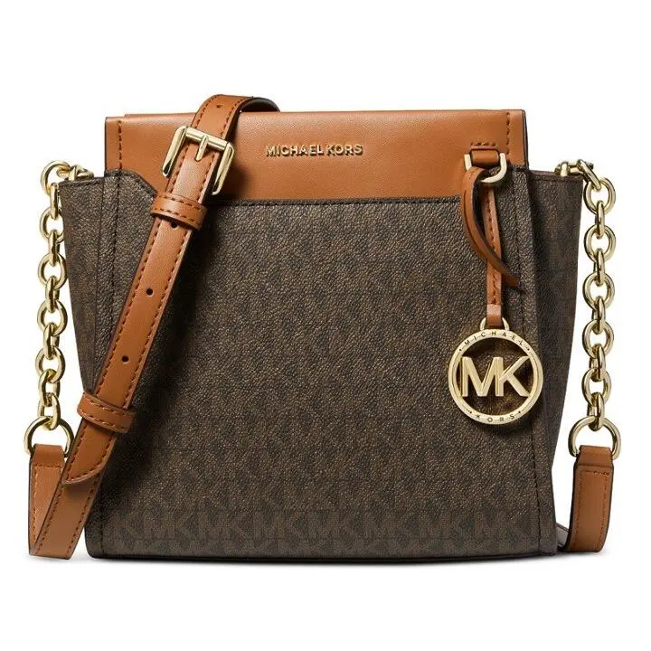 Michael Kors Graham Small North South Leather Messenger Brown Acorn/gold