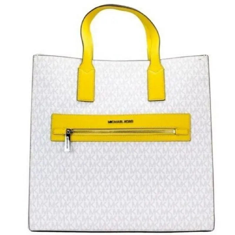 Michael Kors Kenly Large NS Signature Tote White Yellow Citrus 35T0SY9T7B