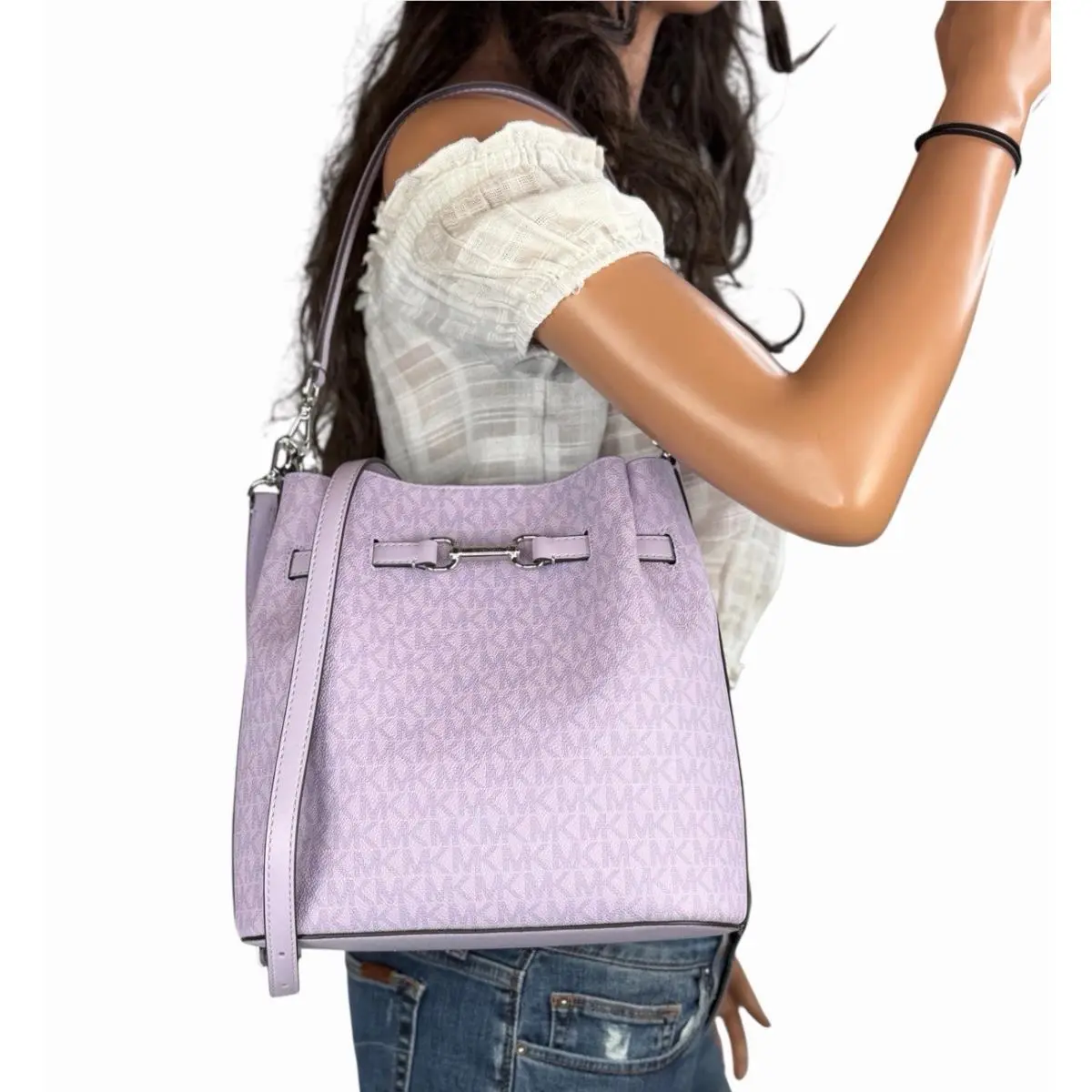 Michael Kors Carson MD Center Zip Bucket Shoulder Crossbody Bag MK Lilac