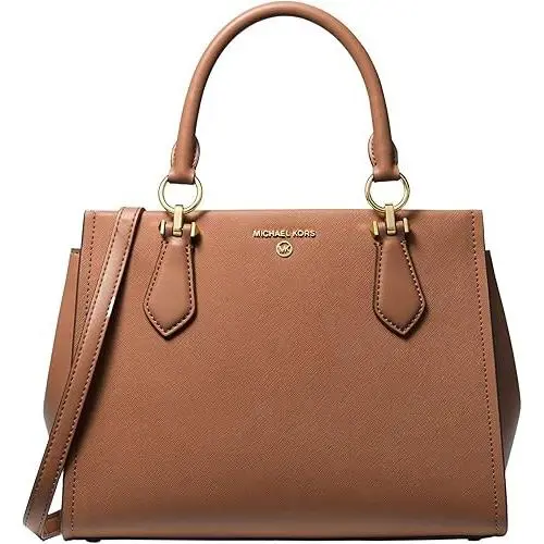 Michael Kors Women`s Marilyn Medium Satchel Gold-tone Hardware/saffiano/leather - Handle/Strap: Brown, Hardware: Gold, Exterior: Brown
